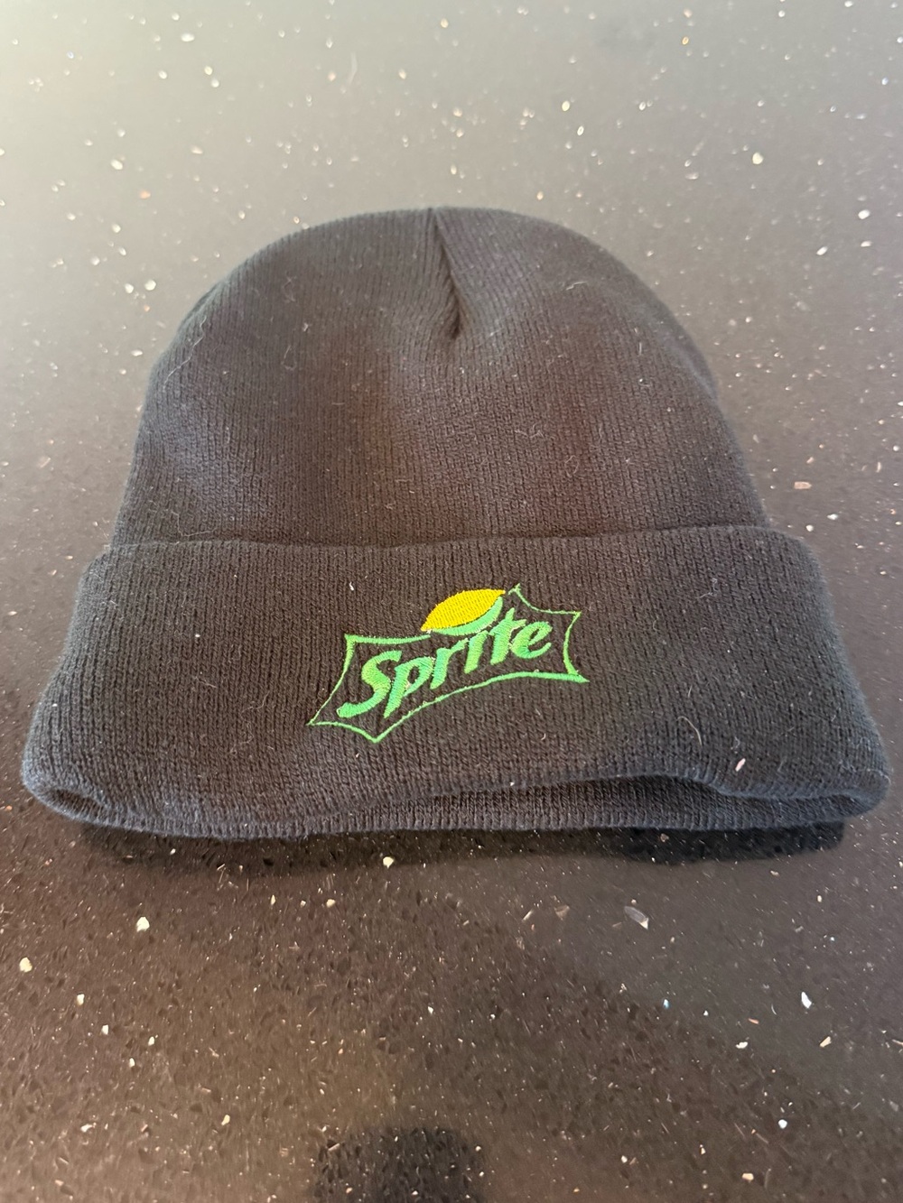 Sprite Black Knit Beanie with Embroidered Logo